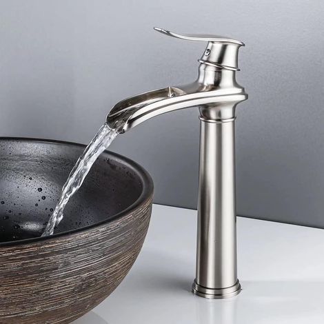 Grifo de baño tipo cascada, grifo de lavabo retro de latón cepillado mate, grifo de lavabo de baño monomando antiguo (1/5)
