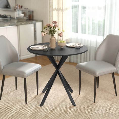 Table de cuisine ronde, 80 cm, plateau compact, panneaux de particules, métal, noire (1/5)