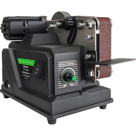 Lijadora de banda, control de velocidad variable, compatible con sistemas de batería de 18 V, color negro. (1/2)