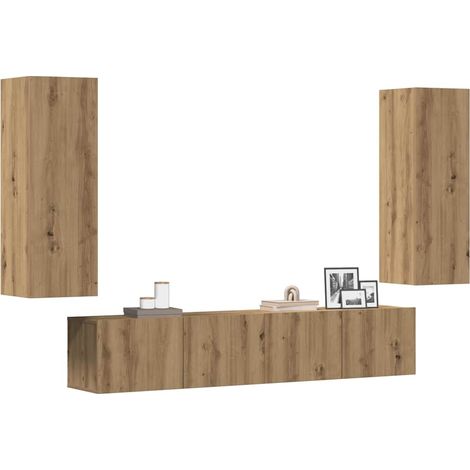 Meubles TV muraux 4 pcs chêne artisanal bois d'ingénierie (1/5)