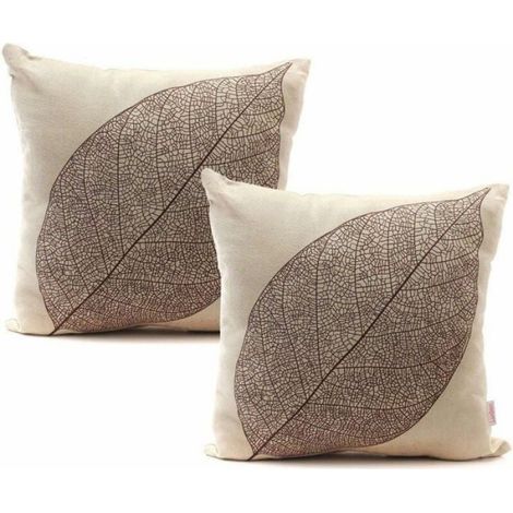 2pcs Taie d'oreiller, Coton lin, Motif feuilles, 45x45 cm, Décoration salon (1/4)