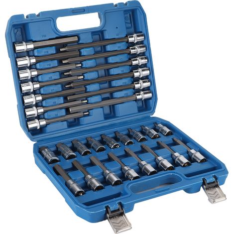 Jeu de 30 douilles embouts hexagonaux 1/2 pouce, courtes et longues, clés à douille, coffret de rangement (1/5)