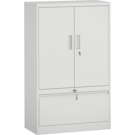 Armadietto da Ufficio 80x40x130 cm con Ripiano Interno e Cassetto in Acciaio Bianco