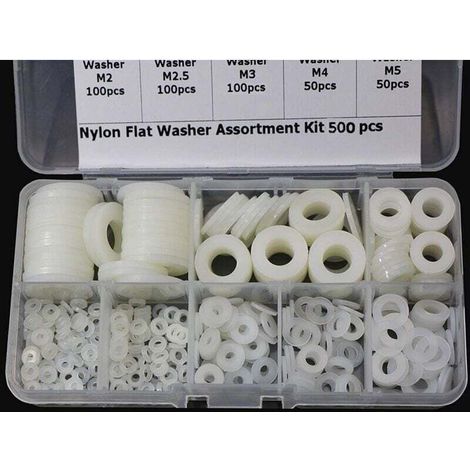 YMYNY Plastic Washers, Nylon Spacers, M2, M2.5, M3, M4, M5, M6, M8, M10, Washer for Mechanics, 500pcs (1/4)