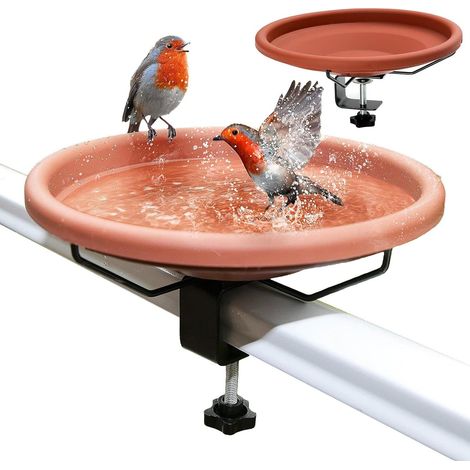 Rambarde de balcon avec mangeoire et bain d'oiseaux extérieur avec bols d'eau pour jardin, terrasse et balcon (1/5)