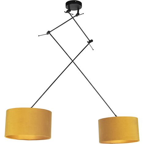 Hängelampe mit Samtschirmen ocker mit Gold 35 cm - Blitz II schwarz