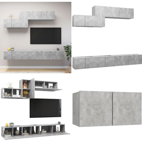 Ensemble de meubles TV 6 pcs Gris béton Bois d'ingénierie - Meuble Tv Gris - Meuble Tv Suspendu - Ensemble Meuble Tv - Meuble Hifi - Rangement Salon - Home & Living (1/5)