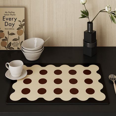 Pol Circle - Cadre noir 4050cm (Terre de diatomées) Tapis d'égouttage style rétro/vintage, dessous de verre absorbant en terre de diatomées pour plan de travail de cuisine, tapis anti-brûlure et isol (1/5)