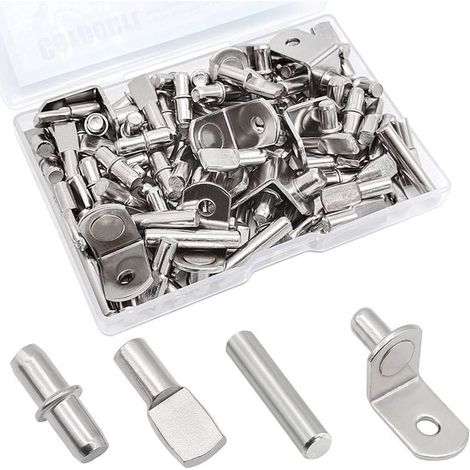 Set di 104 staffe per mensole – 4 stili di staffe di supporto nichelate per librerie, mobili da cucina e armadi (5 mm e 1/4 di pollice) (1/5)