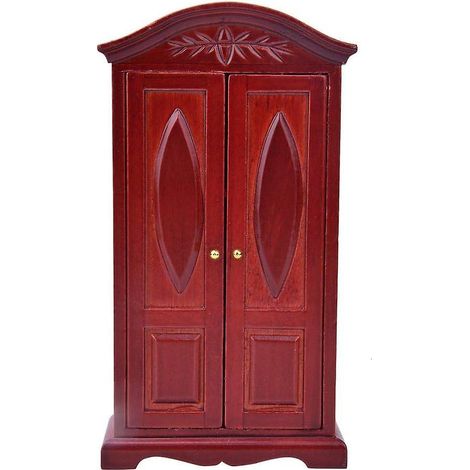 Mini armoire vintage en bois à double porte, échelle 1:12, pour maison de poupée (rouge vin). (1/5)