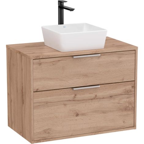 Meuble "OPTICA" 800 - 2 tiroirs pour vasque à poser (non incluse) - Noyer - Roca (1/2)