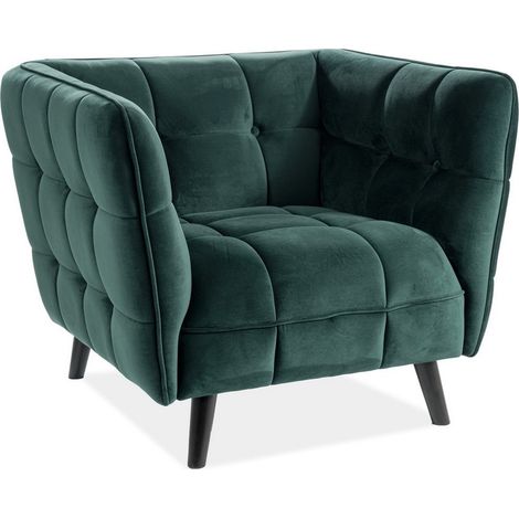 Fauteuil design carré velours vert Compi (1/2)