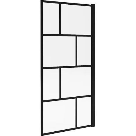 Vente-Unique – Pare-baignoire pivotant 80x140 cm – Verre trempé 5 mm – Noir mat sérigraphié – Aluminium léger – Accès facile à la baignoire (1/5)