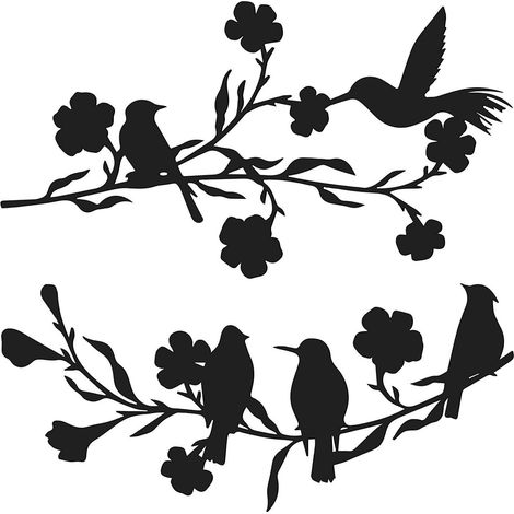 Lot de 2pcs Décoration Murale en Métal oiseaux sur branche de fleurs,Tenture Murale Décor Silhouette Art pour Maison Chambre Salon Bureau