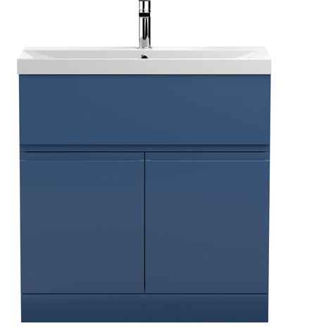 Mavesyn Contemporary 2 Door 1 Drawer Floor Standing Vanity Unit with Thin Edge Basin, Dark Blue, 800mm