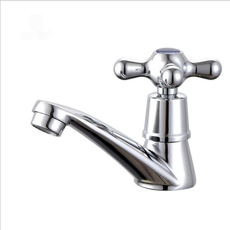 Lot de 2 Robinets Automatiques Chromés pour Lavabo – Mitigeur Eau Chaude et Froide G1/2, Installation Monotrou, Corps en Laiton avec Cartouche en Cuivre, Robinet Auto-Fermant pour Salle de Bain (1/4)