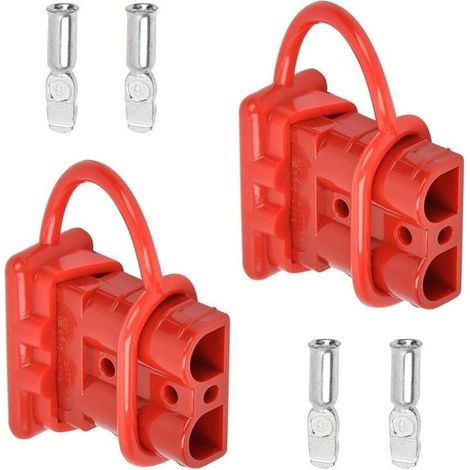 Lot de 2 Connecteur de Batterie 600V 50A Batterie Connexion Rapide Déconnecter Prise Electrique Prise de Connecteur de Batterie Rouge avec 4 Terminaux (1/5)