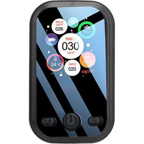 Luftqualitätsmonitor – PM2,5-, PM10- und PM1,0-Detektor mit Hygrometer – Tragbares LCD-Display – ABS/PC 85 x 51 x 17 mm – Schwarz (1/5)