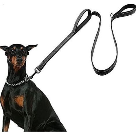 Laisse pour Gros Chien, Laisse Corde pour Chien avec Poignée Rembourrée Douce, Fils Très Réfléchissants, 1,5 m Corde Laisse pour Tous Les Chiens de Taille, Noir (1/5)