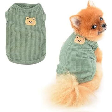 CSPARKV 30x19x20cm Vert  Petit Chien T-Shirt Bande Dessinée Patch Printemps Été Débardeur Doux Confortable Habits Chien Pull sans Manches Chaton Vêtements