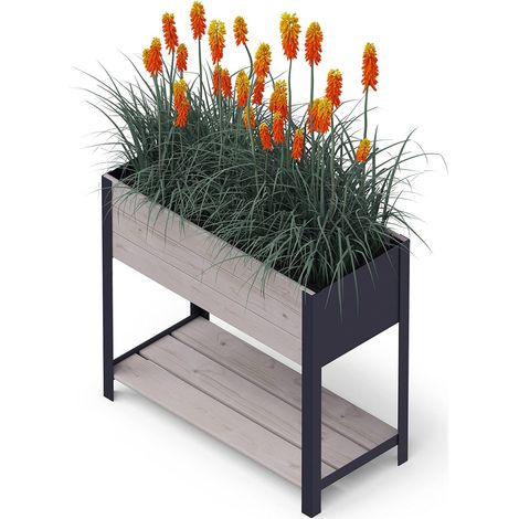Jardinière Rectangulaire surélevée en Bois pour Jardin, Terrasse et Balcon - 78 x 36 x 72 cm - Gris - Résistant aux Intempéries - 55 L - Moderne - Indoor/Outdoor (1/5)