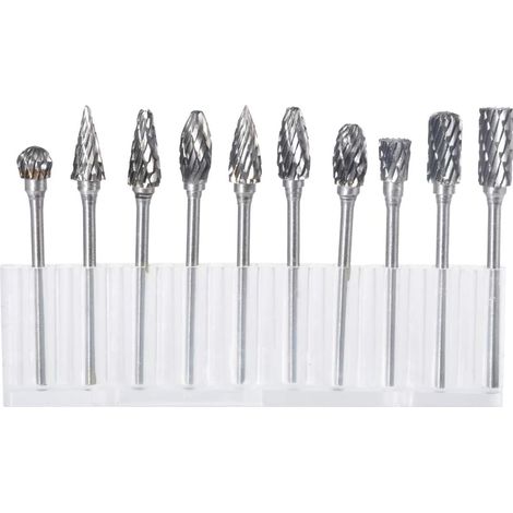 Set di 10 frese rotative in carburo di tungsteno con testa abrasiva per utensili rotanti Dremel, per foratura e lucidatura di metalli.