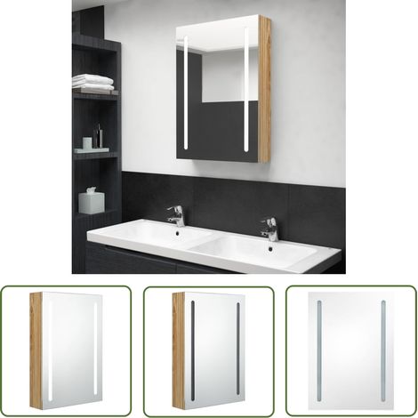 The Living Store LED-Bad-Spiegelschrank Eichenoptik 50x13x70 cm - LED-Spiegelschrank - Badezimmermöbel - Spiegelkommode - Badespiegel - Aufbewahrungsschrank (1/5)