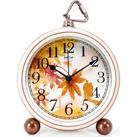 Horloge de bureau rétro romantique en érable de 12,7 cm, silencieuse, sans tic-tac, petite horloge alimentée par piles, réveil fort pour les dormeurs lourds, horloge de table décorative, cadeau pour (1/5)