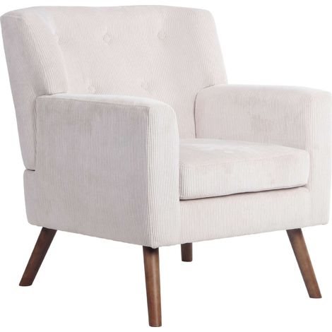 Fauteuil élégant en velours côtelé beige avec dossier à boutons capitonnés pieds en bois 100008248 (1/5)