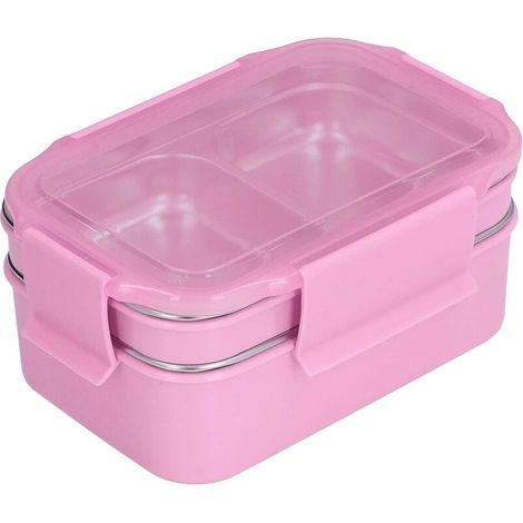 DEESSE SHOP - Boîte à lunch en acier inoxydable 304, boîte à lunch double couche, stockage des aliments avec compartiment pour adultes, enfants, bureau, voyage scolaire (rose) (1/5)