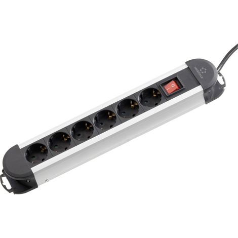 Renkforce 614A-CMB Steckdosenleiste mit Schalter 6fach Schwarz, Silber Schutzkontakt 1 St.