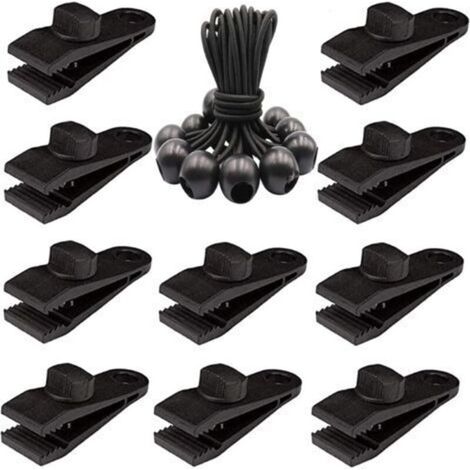 Lot de 20 clips de bâche robustes – Pinces de tente à vis pour bâche avec boule élastique pour auvent, auvents, pergola, couvertures en toile, camping en plein air, piscine
