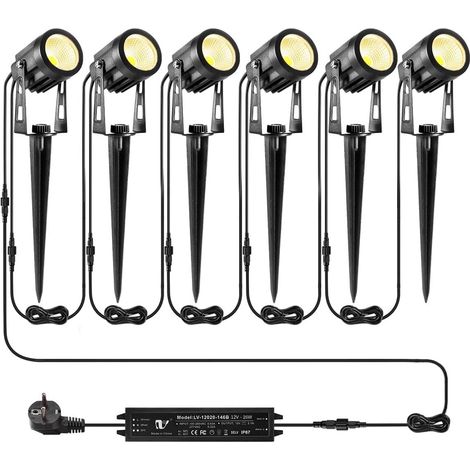 6er Spot Extérieur LED, Éclairage de Jardin, Lampe de Jardin avec Câble et Piquet de Terre, Lampe Exterieur pour Parc, Balcon, Terrasse