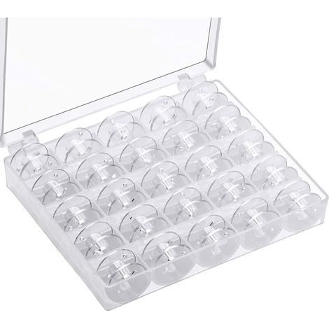 Nähmaschinenspulen, Spulen für Nähmaschinen, Universal-Nähmaschinenspulen, Nähmaschinenspulen aus Kunststoff mit Aufbewahrungsbox (25 Stück, transparent) (1/4)