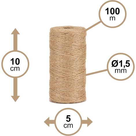 2 - Ficelle Jute - Corde Naturelle - Liaison Et Tuteurage - Jardinage Bricolage Loisirs Créatifs - Naturel - 1.5mm X 100m (1/5)