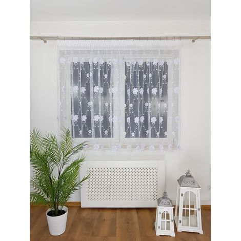Rideau prêt à poser en marquise à motifs floraux 300 x 150 cm - fronces blanches (1/5)