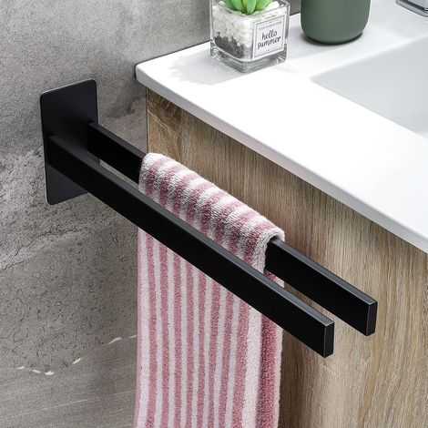 Black Double Pole Towel Holder Bar Towel Ring Stainless Steel Matte Black Hand Towel Hanger Bathroom Lavatory Kitchen Hardware Wall Mount,39cm(Size:Double pole,Color:black) (1/4)