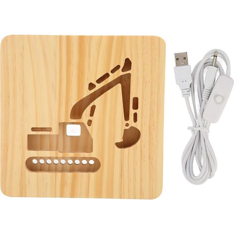 Lampe De Chevet, Lampe 3D en Bois en Forme De Pelle, Connexion USB, Vibrations Chaudes, Veilleuse en Bois 3D Robuste Et Sûre pour Chambre à Coucher, Bureau, Café (1/5)