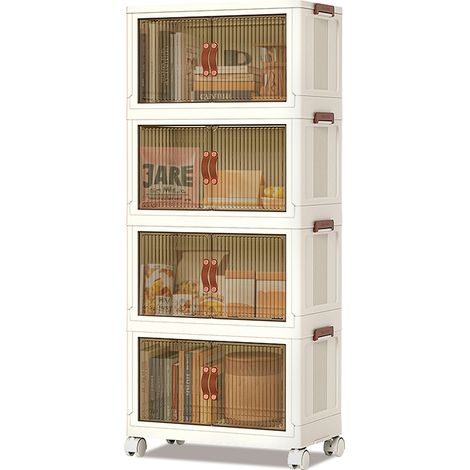 Boîte Rangement Plastique 65 x 42 x 145.5cm, 4 Caisses de Rangement Pliables et Empilables avec 4 Roulettes, Bacs Empilables, Organiseurs de Placard pour Vêtement, Livres, Jouets, etc (1/5)