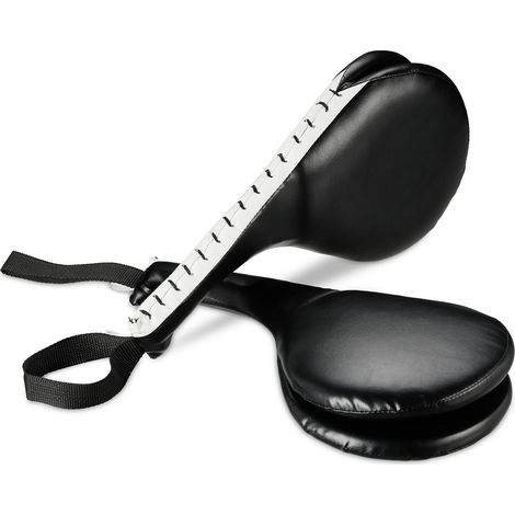 Relaxdays Taekwondo Handpratzen 2er Set, Doppelschlagpolster, Kick Pad, Kampfsport, H x B x T: 51 x 18,5 x 8 cm, schwarz