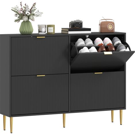 HOMCOM Slim Shoe Storage Cabinet with 4 Flip Drawers for Hallway, Black (1/5)