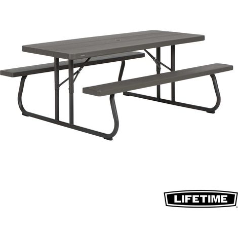 Lifetime – Table de pique nique rectangulaire pliante 183 x 76 cm – Polyéthylène haute densité – Charge 300kg – Traitement anti-UV et anti-décoloration