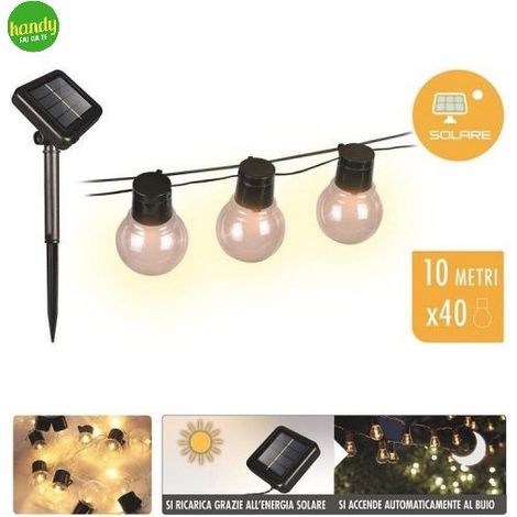 Suprema CATENA LUMINOSA SOLARE, 40 led, 12W, mt. 10x40 luci, luce calda - 1 pezzo (1/2)