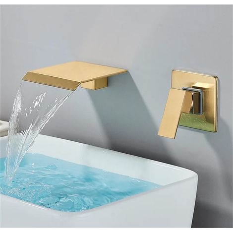 Wasserfall-Wasserhahn in Mattschwarz-Chrom, Spültischarmatur, Waschtischarmatur, Badezimmerarmatur, Wandmontage (1/5)