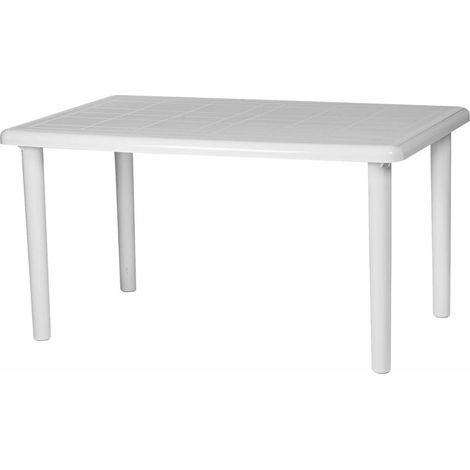 Garbar – Table rectangulaire 140x90 cm en polypropylène blanc – Résistante aux intempéries – Trou pour parasol 38mm – 4 à 6 places