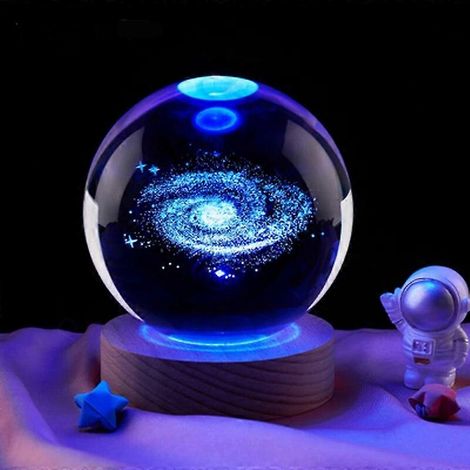 Veilleuse boule de cristal gravée Galaxie System 3D - Cadeau d'anniversaire pour garçons et filles, décoration de chambre pour Noël