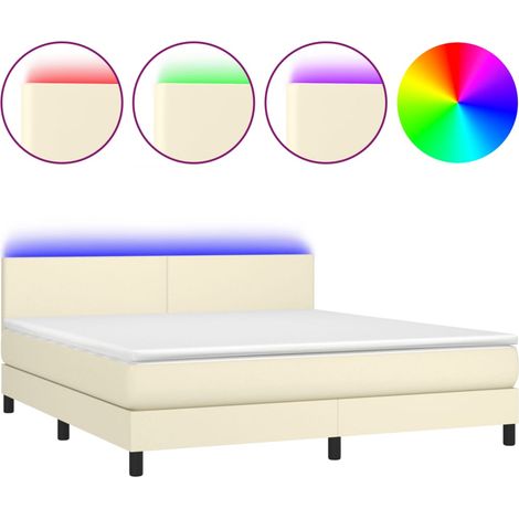 Maison Exclusive - Box spring postel s matrací a LED krémová 160x200 cm umělá kůže (1/5)