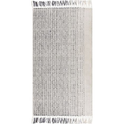 Tappeto da salotto in lana con nappe decorative 80 x 150 cm Bianco grigio Omerli