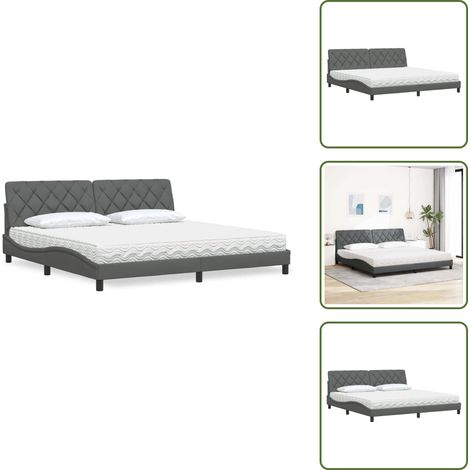 Letto con cuscino testiera - vidaXL Letto con Materasso Grigio Scuro 200x200 cm in Tessuto - Letto in tessuto
