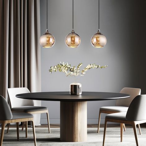 Pendelleuchte Hängelampe Esstischleuchte 3 flammig Glaskugel chrom H 129 cm